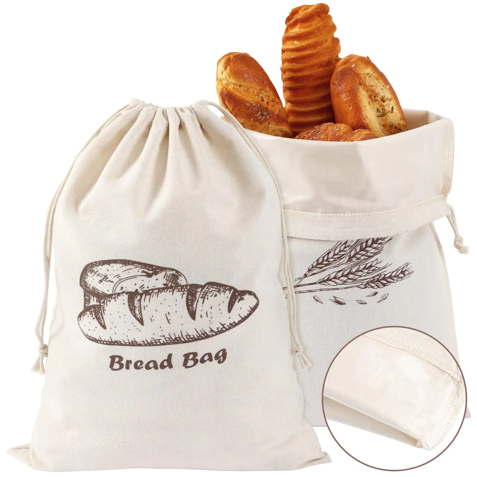 Augshy Bread Bags 4 Pack Bread Bags for Homemade Bread 17.7 * 11.8in Linen Bread Bag Inside Lining to Keep Bread Fresh Reusable Bread Bags